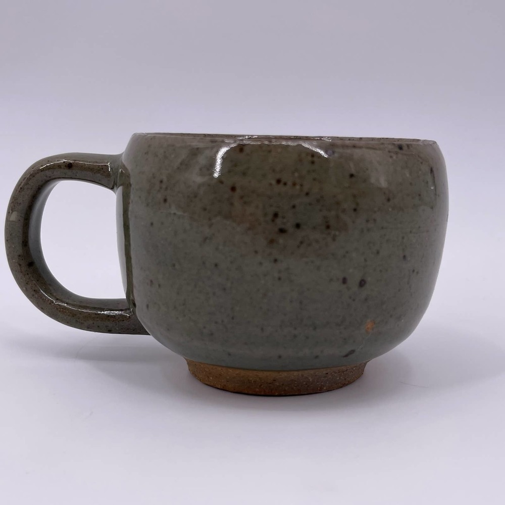 Handmade Studio Art Green Speckled Pottery Mug Cup Handle Signed Toby Baker